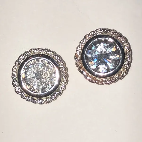 Elegant Silver Tone Rhinestone Stud Earrings - Image 2