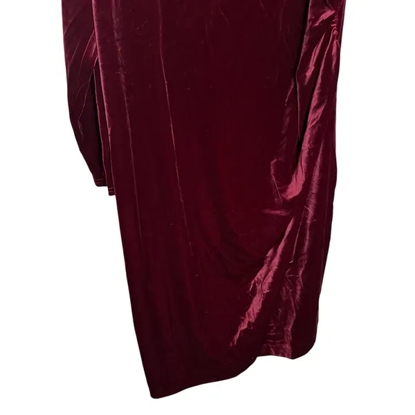 Universal Standard Wine Red Velvet Asymmetrical Off Shoulder Long Sleeve Dress L - Image 3