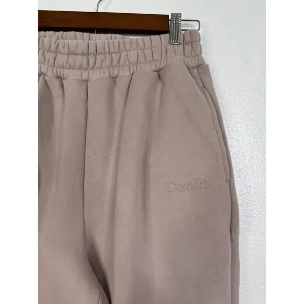 Comfrt Taupe Fleece Jogger Sweatpants Elastic Waist High Rise Medium - Image 3