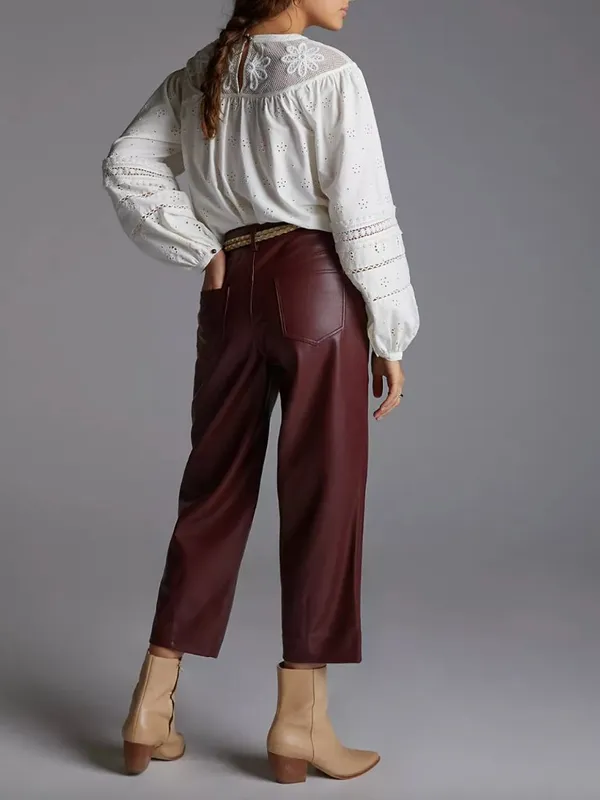 Anthropologie Pilcro The Breaker Cropped Faux Leather Pants Burgundy Wine 27 - Image 2