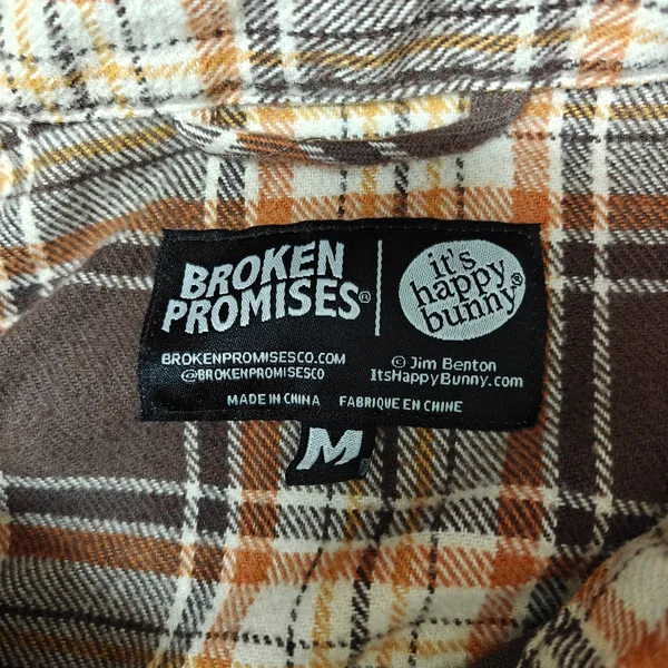 Broken Promises x‎ Happy Bunny Graffiti Brown Flannel Shirt. Size M. - Image 4