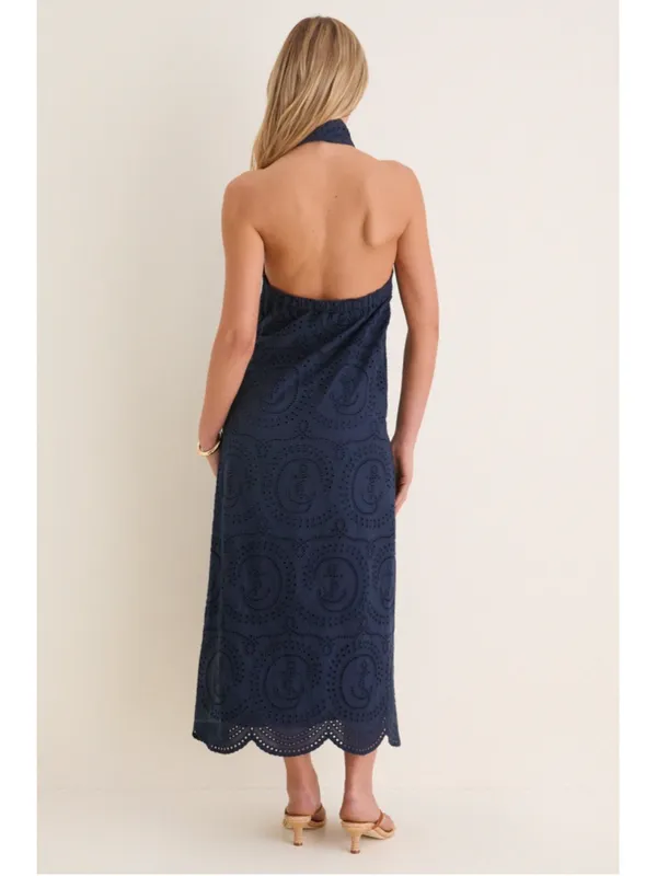 Tuckernuck Navy Nautical Eyelet Jagger Halter Dress Scallop Coastal Beach Resort - Image 3