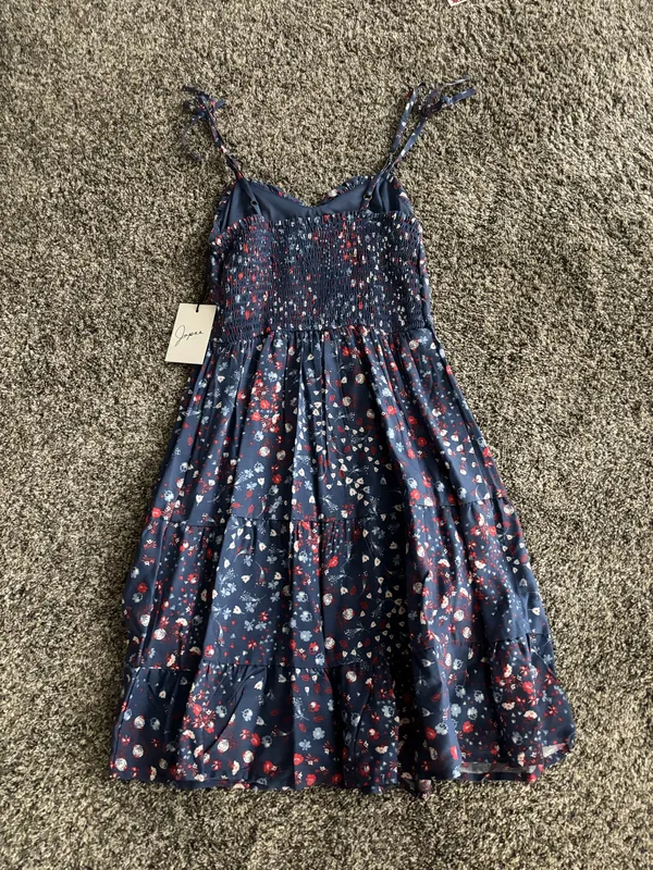 navy blue and red floral print mini dress with adjustable straps - Image 3