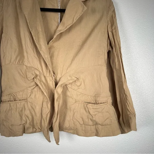 Theory Tan Linen Blend Tie Front Blazer Jacket Womens 2 Short‎ Peak Lapel - Image 4