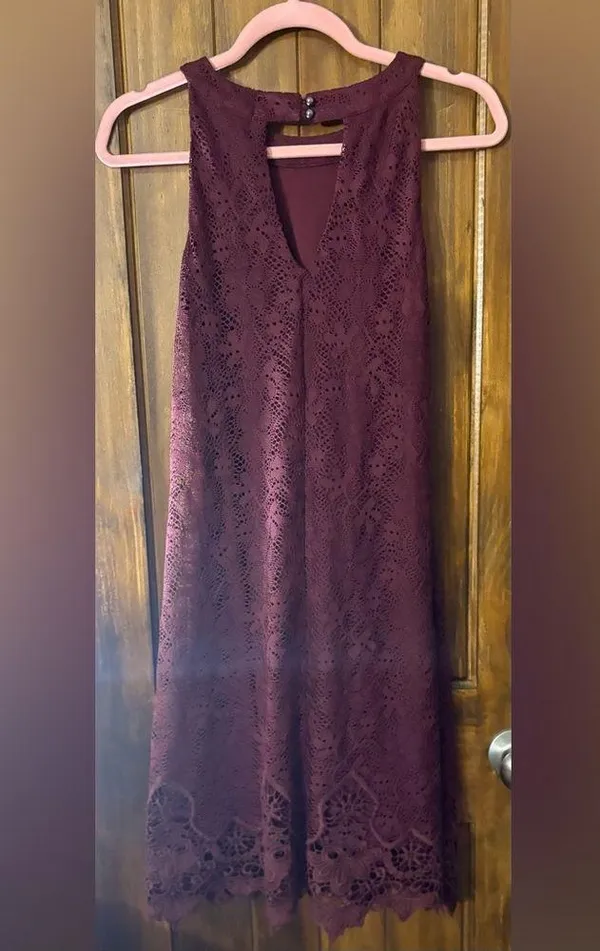 Altar’d State Elegant Lace Burgundy Dress - Image 4