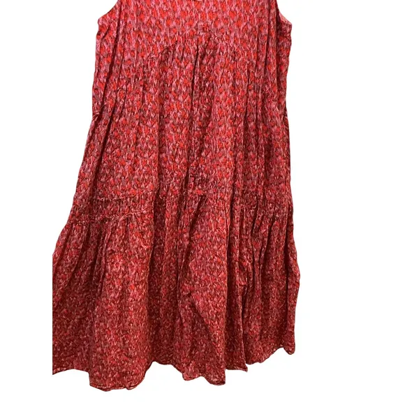 Joie Red Pink Abstract Print Cotton Tiered Maxi Dress Sleeveless V-Neck XL - Image 7