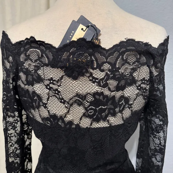 New MIUSOL Black Lace Off Shoulder Long Sleeve Bodycon Cocktail Goth‎ Dress M - Image 8