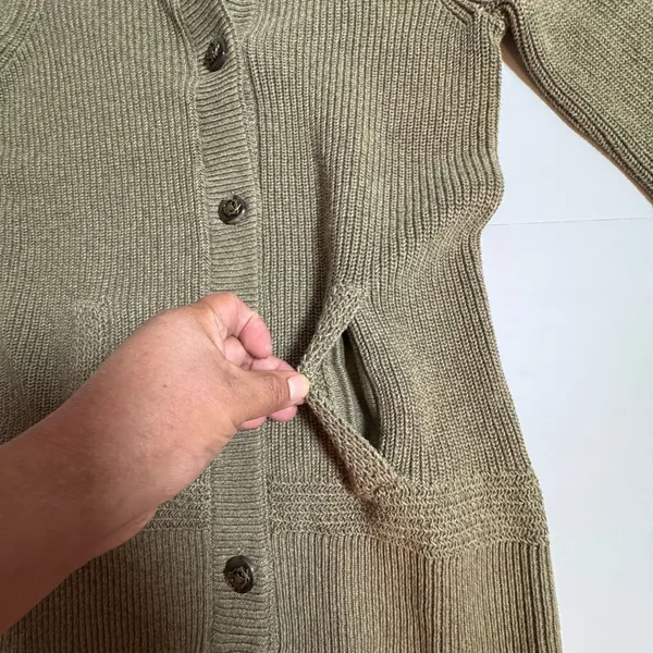 LRL Ralph Lauren Women Petite P Brown Cotton Knit Cardigan Suede Elbow Patches - Image 12