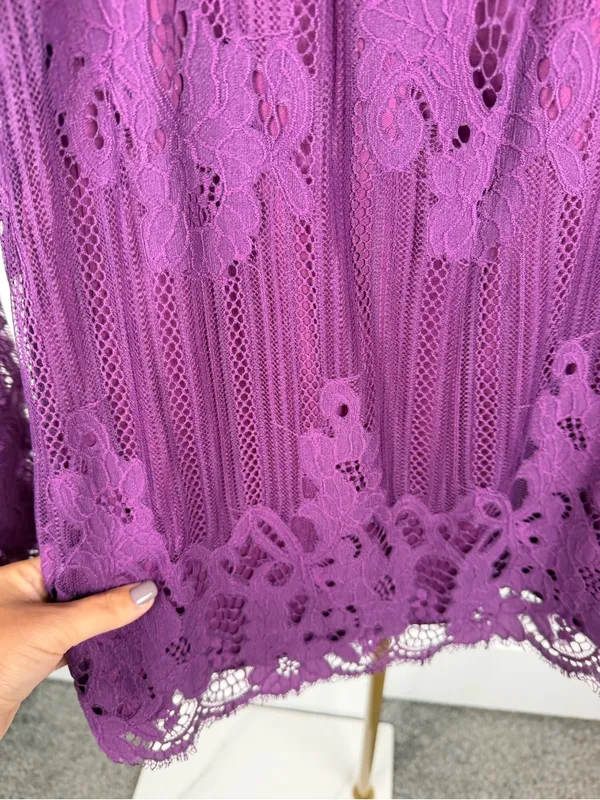 Ophelia Roe Purple Floral Lace Bell Sleeve Blouse Size S NWOT - Image 7