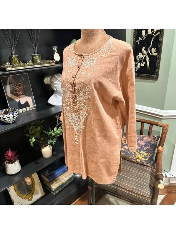 Bird Thai Artisan Embroidered Boho Tunic – 100% Cotton – Size L - Image 10