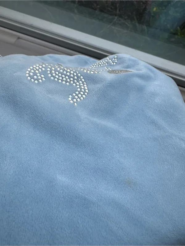 Juicy Couture Velour Track Pants Sweats Baby Blue M Velour Bling Cozy Retro Y2K - Image 10