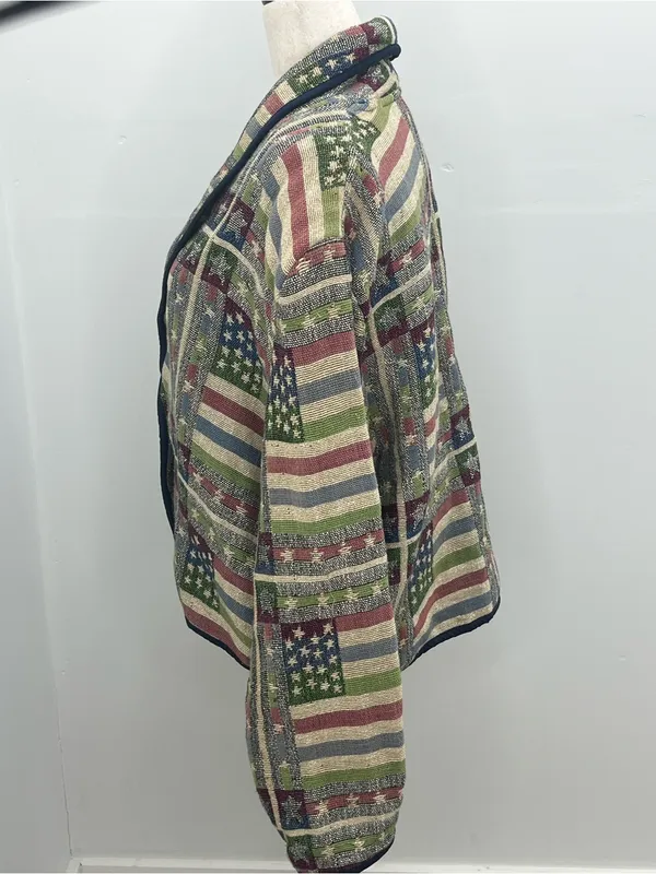 New Identity Vintage Americana Stars Stripes Womens Tapestry Blazer Jacket XL - Image 4