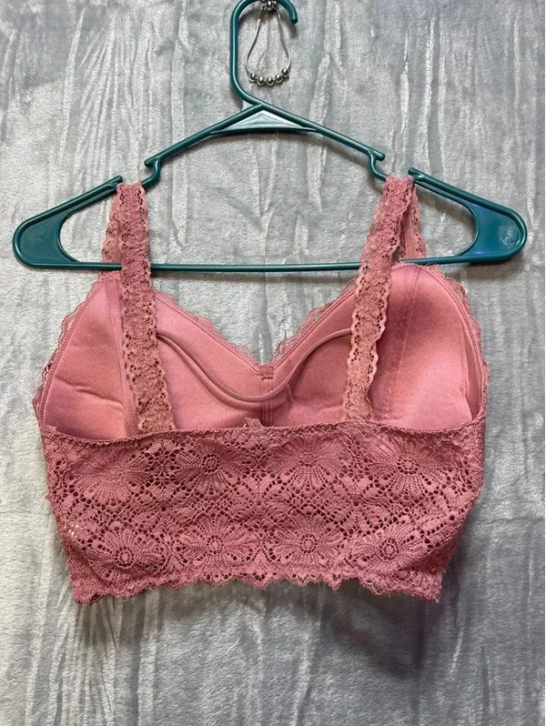 BKE Essentials Women's Pink Lace Longline Bralette Mauve Floral Padded Medium - Image 2