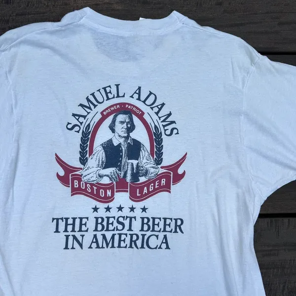 Vintage Screen Stars White Single Stitch Sam Adams Beer Tee Graphic T-Shirt Made in USA - Image 2