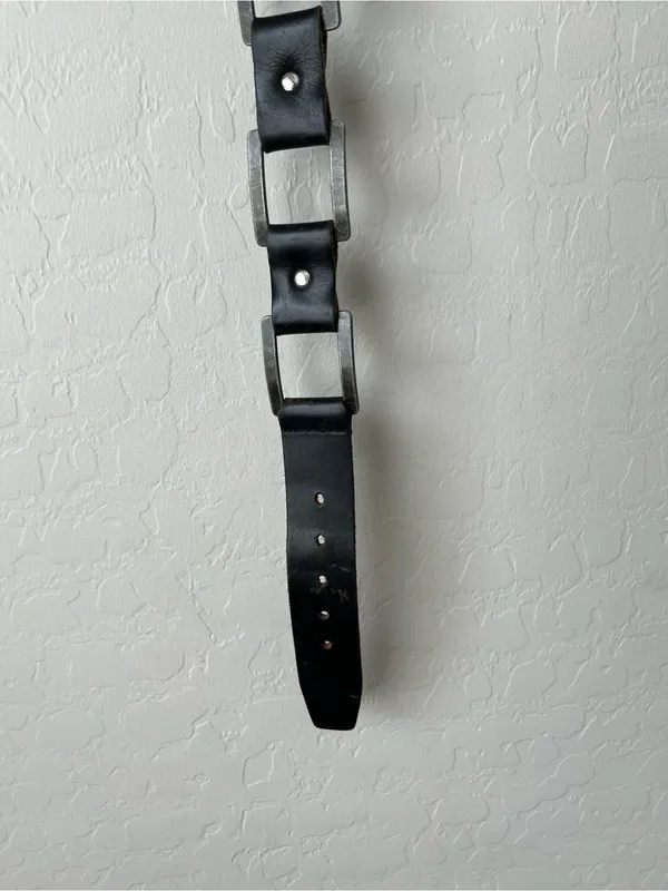 Vintage Y2K Leather Metal Chainlink Grunge Eclectic Belt Black Medium - Image 3