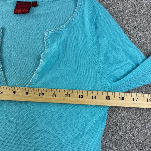 Bohemian‎ Turquoise Cashmere Sweater Spit V Neck Whipstitch Trim Women M Coastal - Image 6