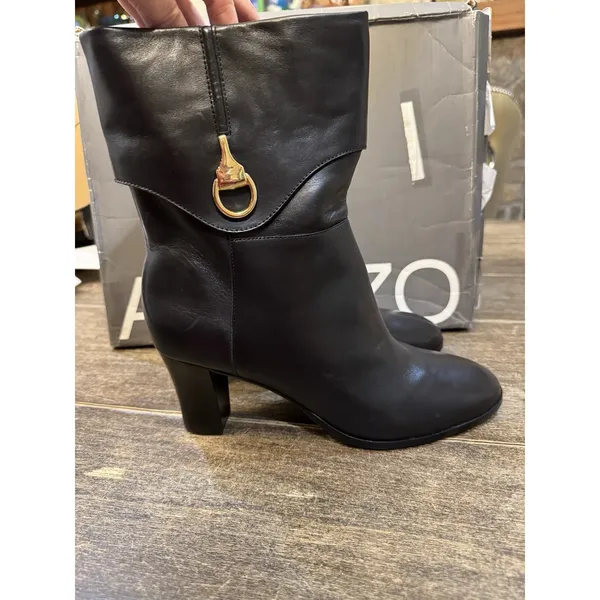 Arezzo Women's Black Leather Vivian Mid Block Rounded Toe Equestrian Size 10B - Image 8