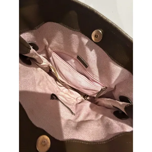 Dooney & Bourke June Brown Pebbled Leather Double Pocket Cinch Shoulder Purse M - Image 11