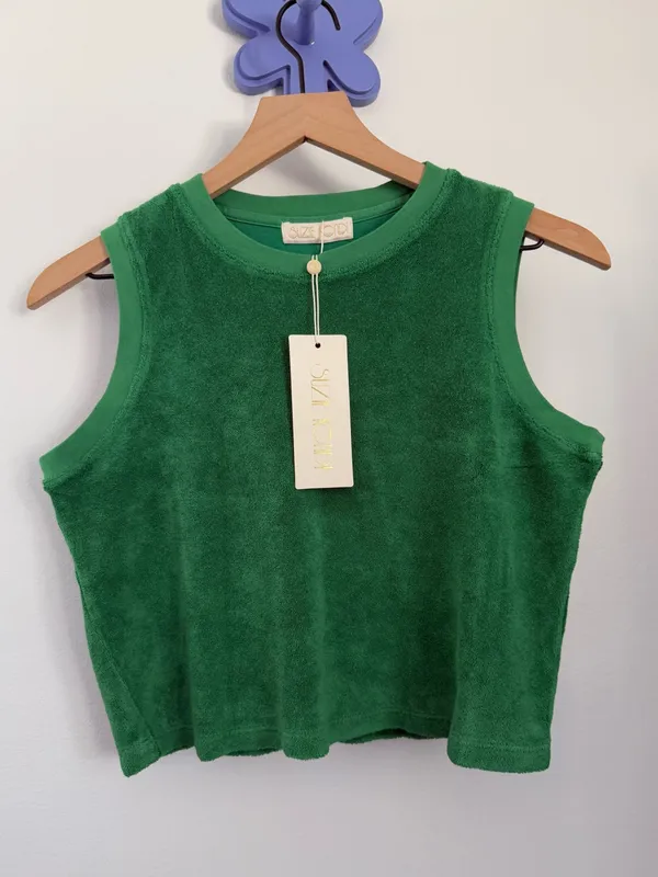 Suzi Kondi Medium NEW Mali Muscle Tee Terry Clover Green Crew Neck Lounge - Image 2