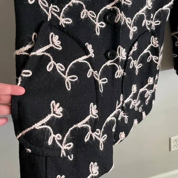 Vintage Y2K Focus by Shani Black Floral Embroidered Wool Blend Jacket XL - Image 5