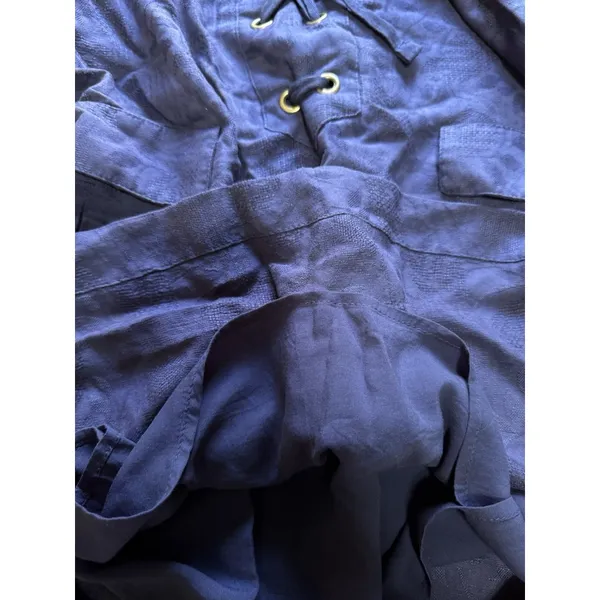Anthropologie Women Linen Blend Dress Blue Ish Purple Size 4P Tie Up Front‎ City - Image 7