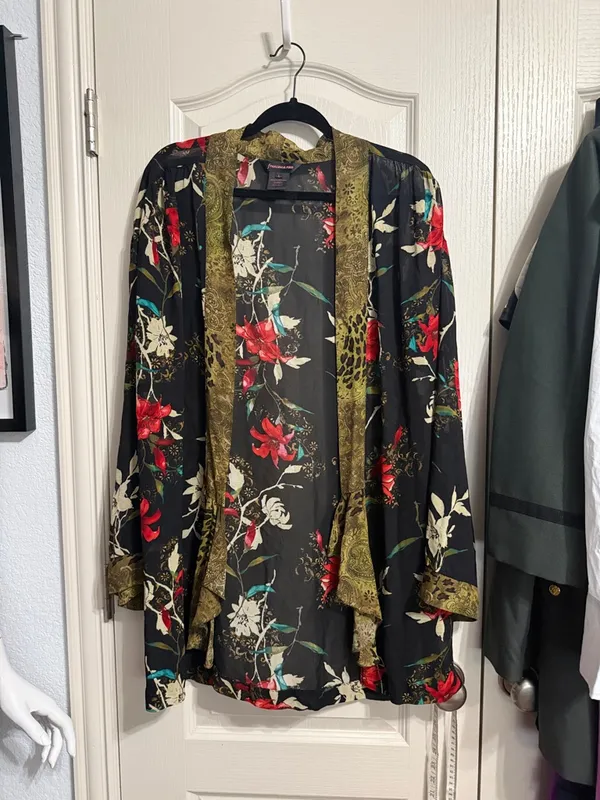 💖 Francesca Rose‎ Sheer Black Floral Kimono Boho Chic Gypsy Indie Romantic - Image 2