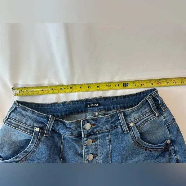 Flamingals 90's Trend Straight Leg Casual Hi Rise Jeans Button Fly Stitch Detail - Image 5