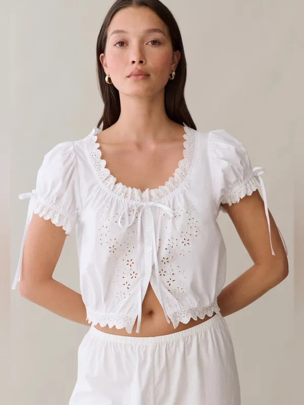 NWT Few Moda Wendy Cotton Top size XS white eyelet lace Sorella crop - Image 2