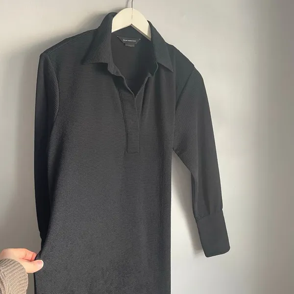 Club Monaco Black Collared Shirt‎ Dress Career Work Office Neutral Minimalist M - Image 9