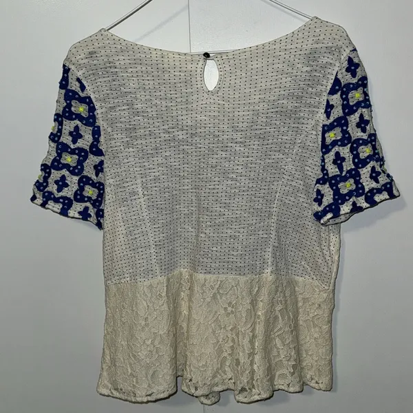Anthropologie Deletta Beaded Lace Peplum Top Short Sleeve Shirt Blouse Women’s S - Image 4