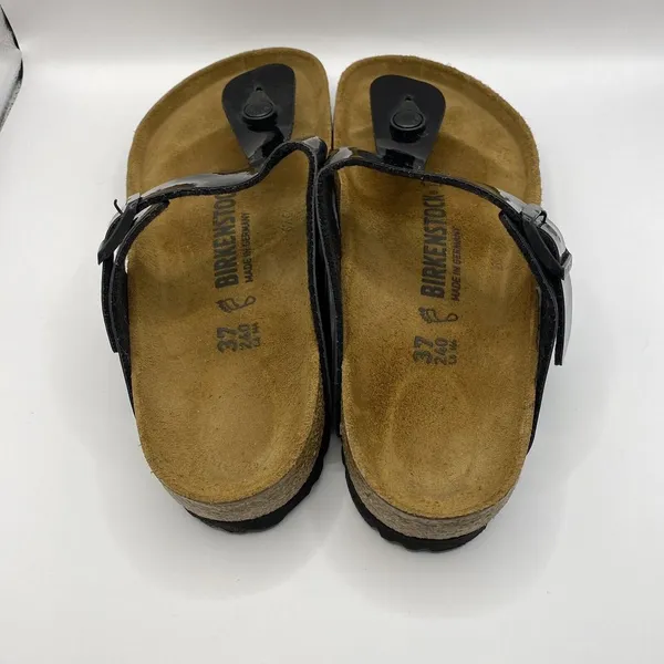 Birkenstock Black Faux Patent Leather Gizeh Sandals Made in Germany Sz EU 37 W6‎ - Image 6