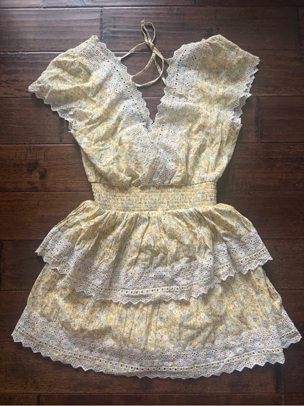 American Eagle Outfitters Yellow Floral Eyelet mini dress - Image 2