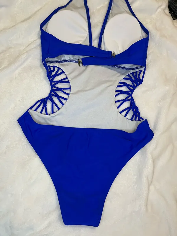 Royal Blue One Piece Swimsuit w/Waist cut outs - Image 3