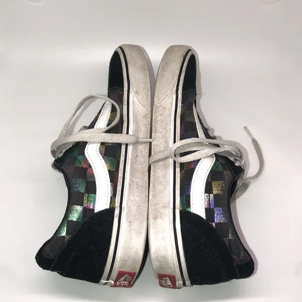 Women's Vans Black Suede Iridescent Checkerboard Size 7.5 Low Top Skater Lace Up - Image 5