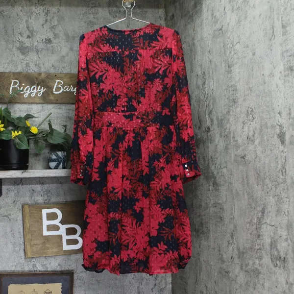 NEW Tommy Hilfiger Glitter-Dot Floral Belted Dress Sky Captain / Persian Red 12 - Image 6