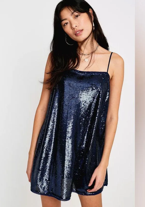 Free People Time to Shine Navy Blue Sequin Slip Dress - Image 12