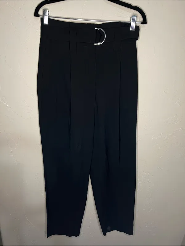 Zara NWT Black Paperbag High Rise Pleated Belted Tapered Trouser‎ Pants - Image 2