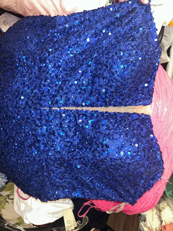 Sophia Thomas Blue Strapless Sequin Prom Dress - Image 4