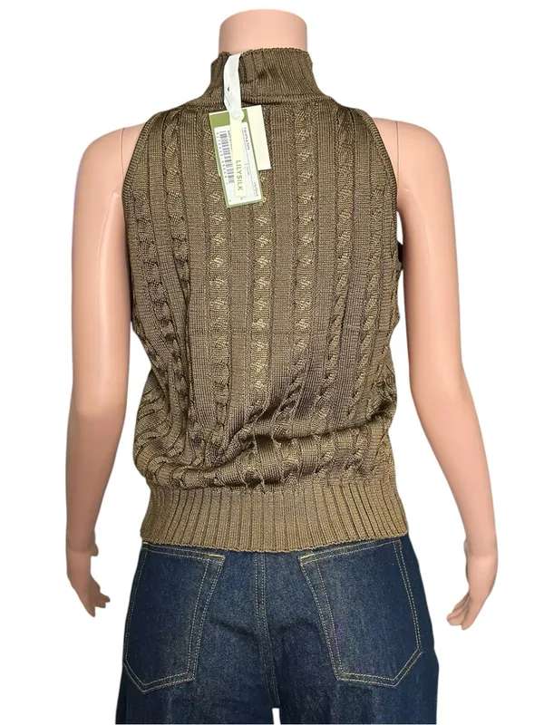 LILYSILK Classic High-Neck Cable-Knit Sleeveless Silk Top, Pine, Large - Image 5