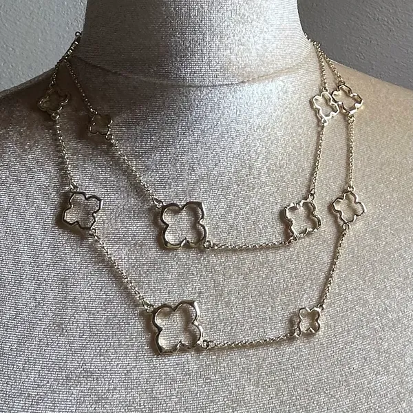 Clover leaf long gold tone necklace Silver - Image 7