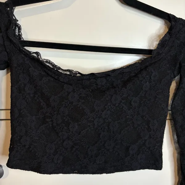 Princess Polly Black Lace Off-Shoulder Crop Top - Image 2