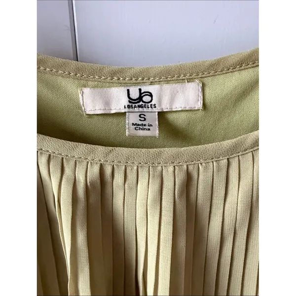 YA Los Angeles Pleated Maxi Dress in Pale Lime and Tan Women's Size Small - Image 2