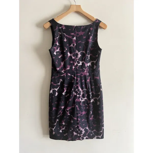 Ann Taylor 4 Black mauve Purple Silk Blend Sheath dress Career Cocktail‎ Leopard - Image 2