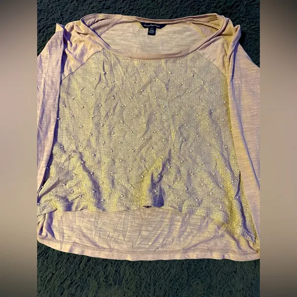 American Eagle pearl embellished pink crop top, size L - Image 4