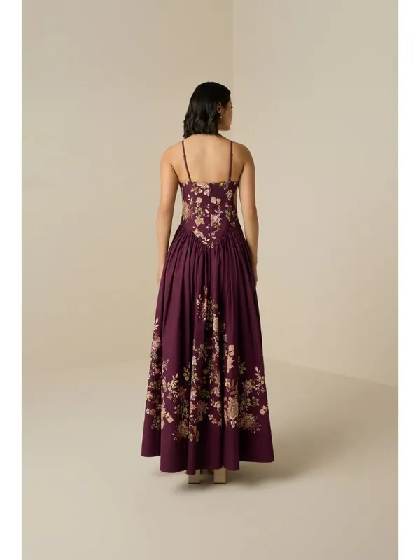 Hemant And Nandita Savi Maxi Dress Burgundy Floral Womens Size Medium - Image 4