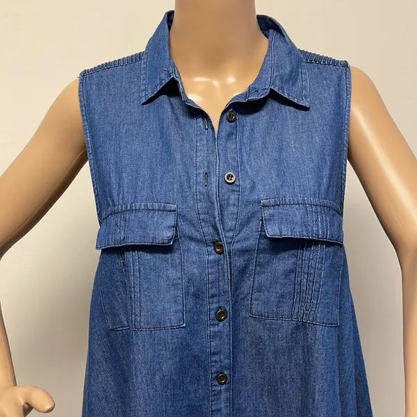 Timing Short Sleeveless Denim Swing Dress with 2 front pockets - Image 3