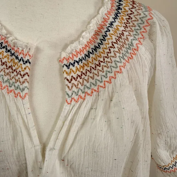 Madewell White Gauze Confetti Smocked Dress Short Sleeve Boho Cotton Large - Image 9