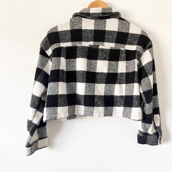 Zara Black White Cropped Buffalo Plaid Button Down Check Shacket - Image 7