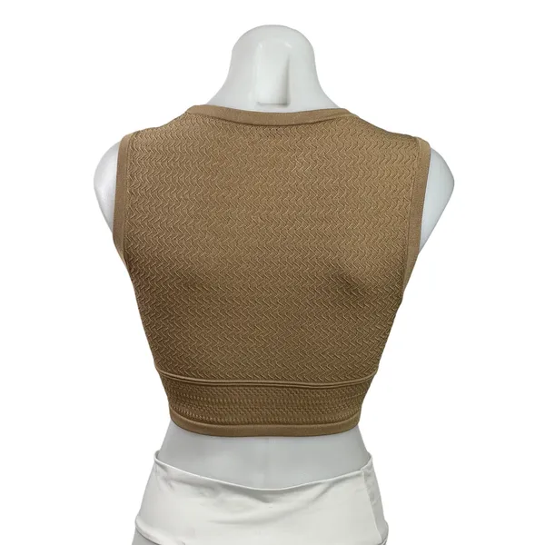 Aritzia Babaton Womens Brown Sleeveless Eyelet Crop Sweater Tank Vest Top Size M - Image 3