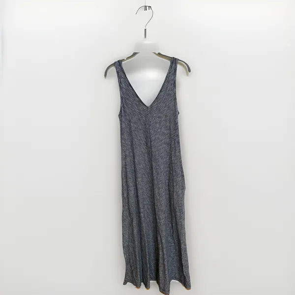Lou & Grey Blue White Striped Maxi Dress‎ XS Cotton Knit A-Line V-Neck Pockets - Image 2